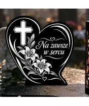 Duży znicz solarny LED XL z grawerem — Serce z krzyżem — zbliżenie