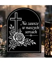 Duży znicz solarny LED XL z grawerem — Krzyż z różą — zbliżenie