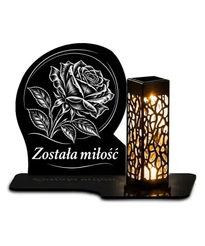 Duży znicz solarny LED XL z grawerem — Róża — białe tło