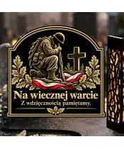 Duży znicz solarny LED XL z nadrukiem UV — Żołnierz — Na wiecznej warcie — zbliżenie