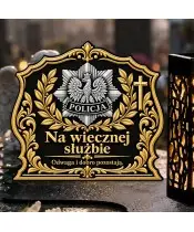 Duży znicz solarny LED XL z nadrukiem UV — Policja — Na wiecznej służbie — zbliżenie
