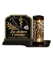Duży znicz solarny LED XL z nadrukiem UV — Medycyna — Za dobro i troskę — białe tło