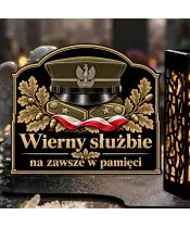 Duży znicz solarny LED XL z nadrukiem UV — Czapka wojskowa — Wierny służbie — zbliżenie