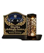 Duży znicz solarny LED XL z nadrukiem UV — Czapka policyjna — Pamięć pozostaje — białe tło