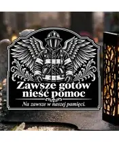 Duży znicz solarny LED XL z grawerem — Strażak ze skrzydłami — zbliżenie