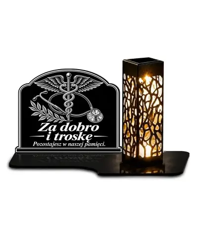 Duży znicz solarny LED XL z grawerem — Lekarz — Skrzydła pamięci — białe tło