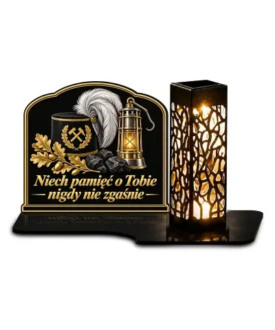 Duży znicz solarny LED XL z nadrukiem UV — Górnik — Światło pamięci — białe tło