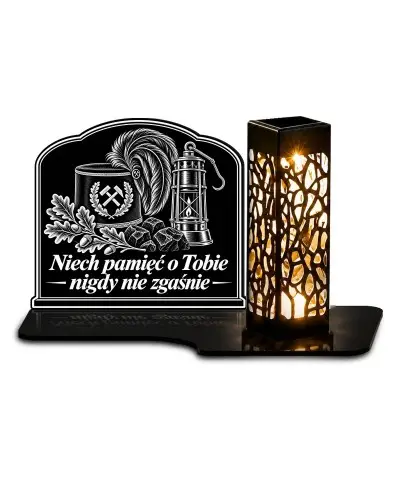 Duży znicz solarny LED XL z grawerem — Górnik — Światło pamięci — białe tło