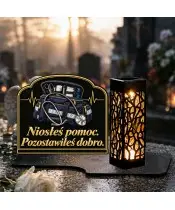 Duży znicz solarny LED XL z nadrukiem UV — Ratownik medyczny — Niosłeś pomoc — na nagrobku w dzień