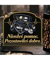 Duży znicz solarny LED XL z nadrukiem UV — Ratownik medyczny — Niosłeś pomoc — zbliżenie