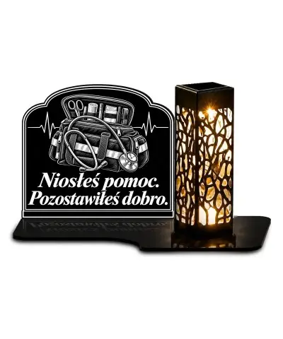 Duży znicz solarny LED XL z grawerem — Ratownik medyczny — Niosłeś pomoc — białe tło