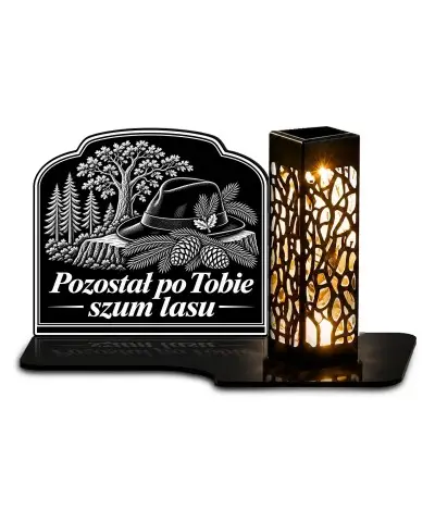 Duży znicz solarny LED XL z grawerem — Leśnik — Szum lasu — białe tło