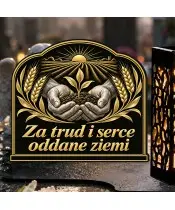 Duży znicz solarny LED XL z nadrukiem UV — Rolnik — Za trud i serce — zbliżenie