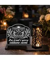 Duży znicz solarny LED XL z grawerem — Rolnik — Za trud i serce — drugie ujęcie dzienne