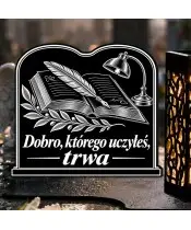 Duży znicz solarny LED XL z grawerem — Nauczyciel — Dobro trwa — zbliżenie
