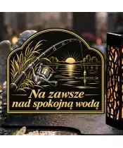 Duży znicz solarny LED XL z nadrukiem UV — Wędkarz — Spokojna woda — zbliżenie