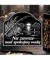 Duży znicz solarny LED XL z grawerem — Wędkarz — Spokojna woda — zbliżenie