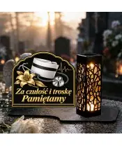 Duży znicz solarny LED XL z nadrukiem UV — Pielęgniarka — Za czułość i troskę — na nagrobku w dzień