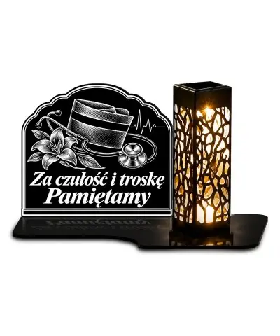 Duży znicz solarny LED XL z grawerem — Pielęgniarka — Za czułość i troskę — białe tło