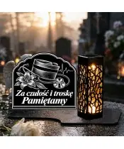 Duży znicz solarny LED XL z grawerem — Pielęgniarka — Za czułość i troskę — na nagrobku w dzień
