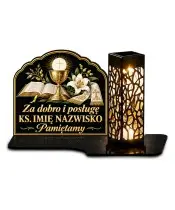 Duży znicz solarny LED XL dla księdza - Za dobro i posługę - nadruk UV - białe tło