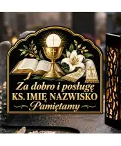 Duży znicz solarny LED XL dla księdza - Za dobro i posługę - nadruk UV - zbliżenie
