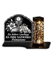 Duży znicz solarny LED XL dla księdza - Za dobro i posługę - grawer - białe tło