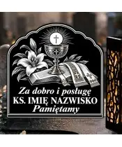 Duży znicz solarny LED XL dla księdza - Za dobro i posługę - grawer - zbliżenie