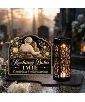 Duży znicz solarny LED XL dla Babci - Babcia z wnuczką - nadruk UV - na nagrobku w dzień