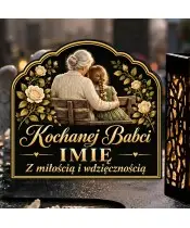 Duży znicz solarny LED XL dla Babci - Babcia z wnuczką - nadruk UV - zbliżenie