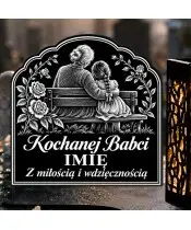 Duży znicz solarny LED XL dla Babci - Babcia z wnuczką - grawer - zbliżenie
