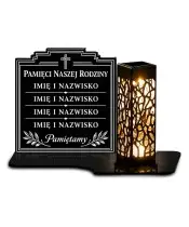 Duży znicz solarny LED XL rodzinny - Pamiętamy - grawer - białe tło