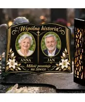 Duży znicz solarny LED XL na dwa zdjęcia - Wspólna historia - nadruk UV - Zblizenie