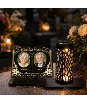 Duży znicz solarny LED XL na dwa zdjęcia - Wspólna historia - nadruk UV - Na-grobie-dzien-drugie