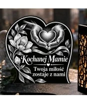 Znicz solarny LED XL dla mamy - Serce w dłoniach - grawer - zbliżenie