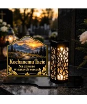 Znicz solarny LED XL dla taty - Droga ku światłu - na grobie wieczorem