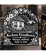 Znicz solarny LED XL dla dziadków - Dom dzieciństwa - grawer - zbliżenie