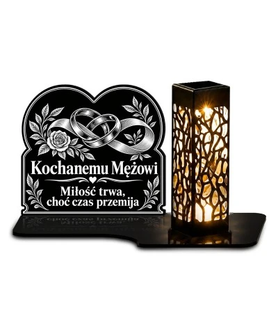 Znicz solarny LED XL dla męża - Więź na zawsze - grawer - białe tło