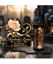 Znicz solarny LED XL dla żony - Róża wiecznej miłości - na grobie
