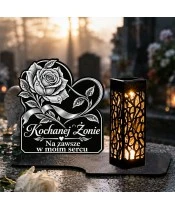 Znicz solarny LED XL dla żony - Róża wiecznej miłości - grawer - na grobie