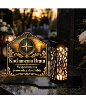 Znicz solarny LED XL dla brata - Kompas wspomnień - na grobie wieczorem