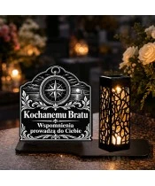 Znicz solarny LED XL dla brata - Kompas wspomnień - grawer - na grobie w dzień