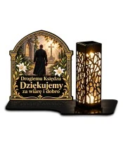 Znicz solarny LED XL dla księdza - Pasterz na drodze wiary - białe tło