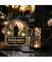 Znicz solarny LED XL dla księdza - Pasterz na drodze wiary - na grobie wieczorem