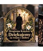 Znicz solarny LED XL dla księdza - Pasterz na drodze wiary - zbliżenie