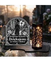 Znicz solarny LED XL dla księdza - Pasterz na drodze wiary - grawer - na grobie