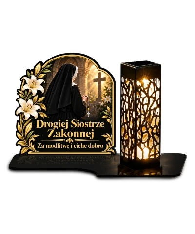 Znicz solarny LED XL dla siostry zakonnej - Cicha modlitwa - białe tło