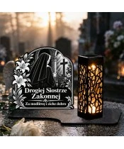 Znicz solarny LED XL dla siostry zakonnej - Cicha modlitwa - grawer - na grobie