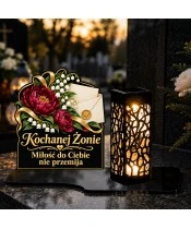 Znicz solarny LED XL dla żony - List wiecznej miłości - na grobie wieczorem