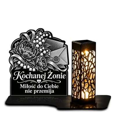 Znicz solarny LED XL dla żony - List wiecznej miłości - grawer - białe tło